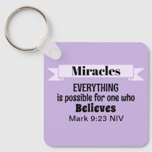Believe in Miracles Bible Verse Purple Christian Key Ring