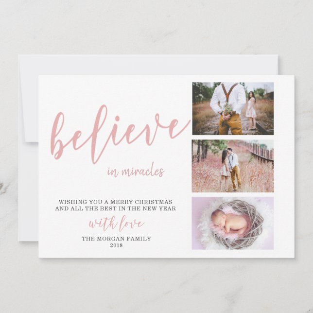Believe in Miracles ⎢ Blush Photo Holiday Card (Front)