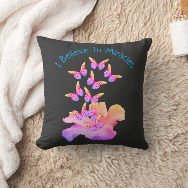 Believe In Miracles Hibiscus Flower Butterflies   Cushion (Blanket)