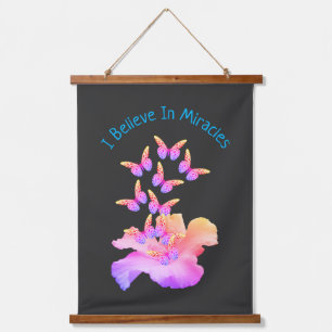 Believe In Miracles Hibiscus Flower Butterflies  Hanging Tapestry