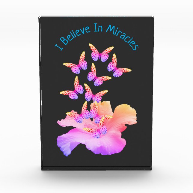 Believe In Miracles Hibiscus Flower Butterflies   Photo Block (Front)