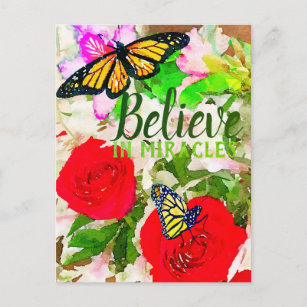 Believe In Miracles Watercolor Monarch Butterflies Postcard