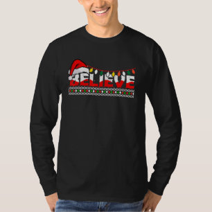 Believe In Santa Claus With Santa Hat Lights For F T-Shirt