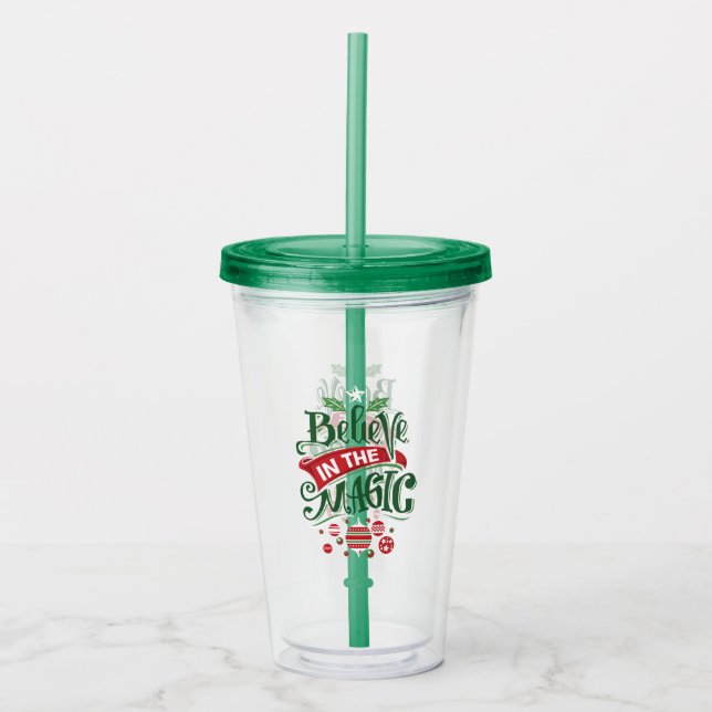 Believe in the Magic Christmas Typography Acrylic Tumbler (Front)