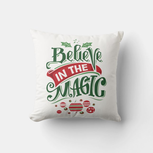 Believe in the Magic Christmas Typography Cushion (Front)