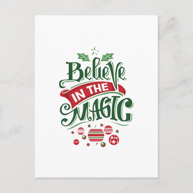 Believe in the Magic Christmas Typography Holiday Postcard (Front)