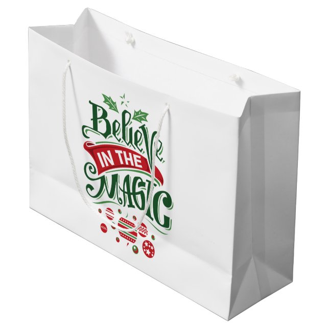 Believe in the Magic Christmas Typography Large Gift Bag (Front Angled)