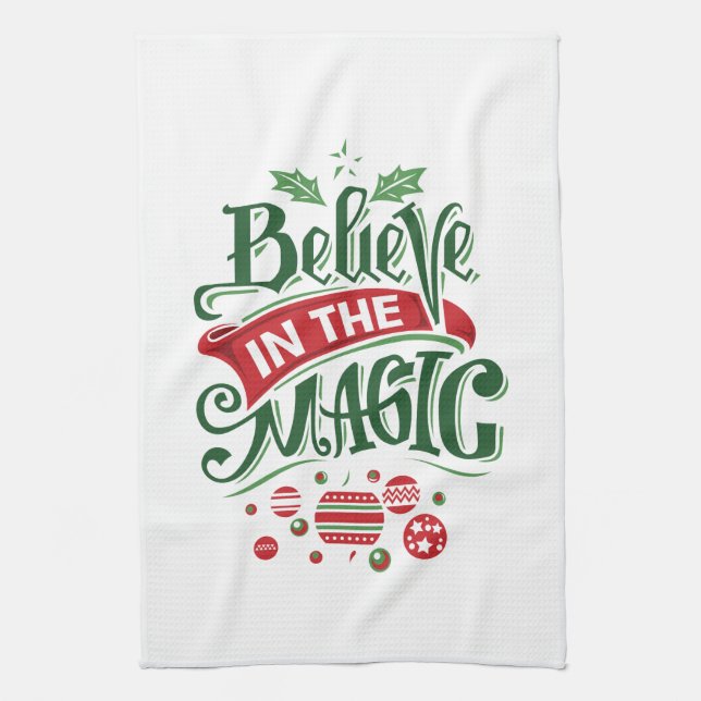 Believe in the Magic Christmas Typography Tea Towel (Vertical)