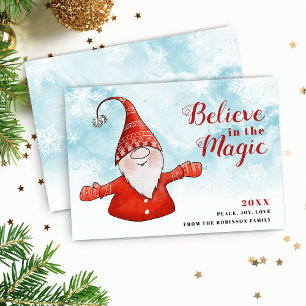 Believe in the Magic Gnome Unique Christmas Holiday Card