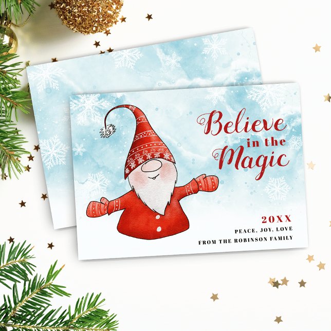 Believe in the Magic Gnome Unique Christmas Holiday Card (Creator Uploaded)
