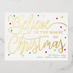 Believe in the magic gold elegant christmas card