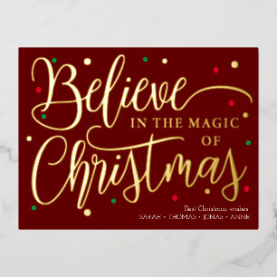 Believe in the magic gold elegant christmas card