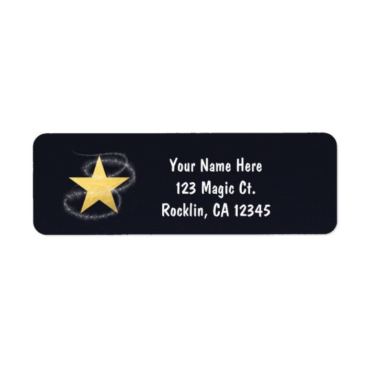 Believe in the Magic Gold Star Blue Holiday Card Return Address Label