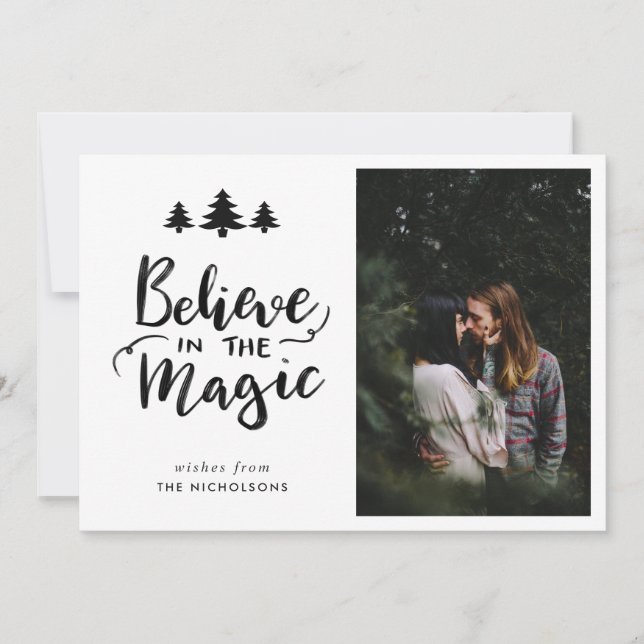 Believe In The Magic | Handwritten Script Photo Holiday Card (Front)