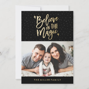 Believe In The Magic   Holiday Photo Card in Black