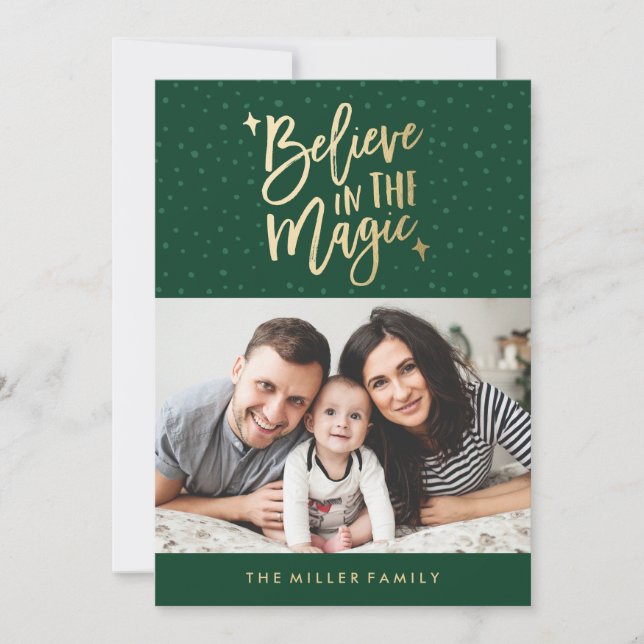 Believe In The Magic | Holiday Photo Card in Green (Front)