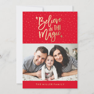 Believe In The Magic Holiday Photo Card in Red