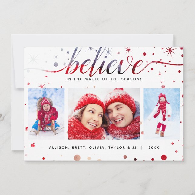 BELIEVE in the Magic Holidays Matching Text Effect Holiday Card (Front)
