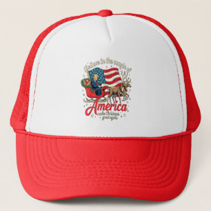 Believe in the Magic of America Make Christmas Gre Trucker Hat