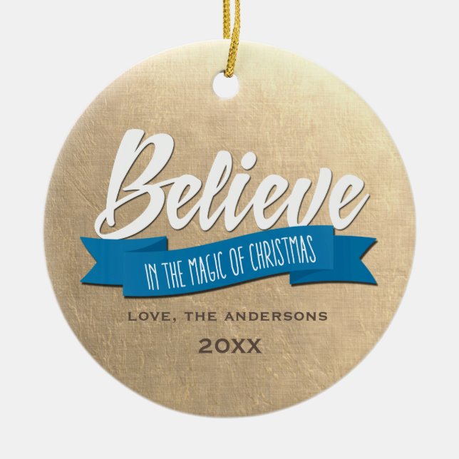 Believe in the Magic of Christmas Custom Photo Ceramic Tree Decoration (Front)
