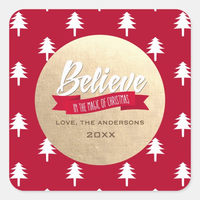 Believe in the Magic of Christmas Custom Square Sticker (Front)