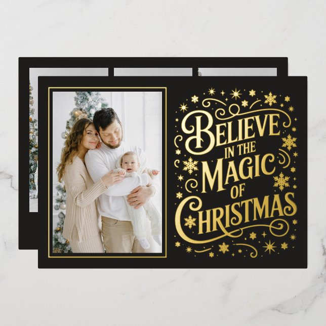 Believe In The Magic Of Christmas Foil Holiday Card (Front/Back)