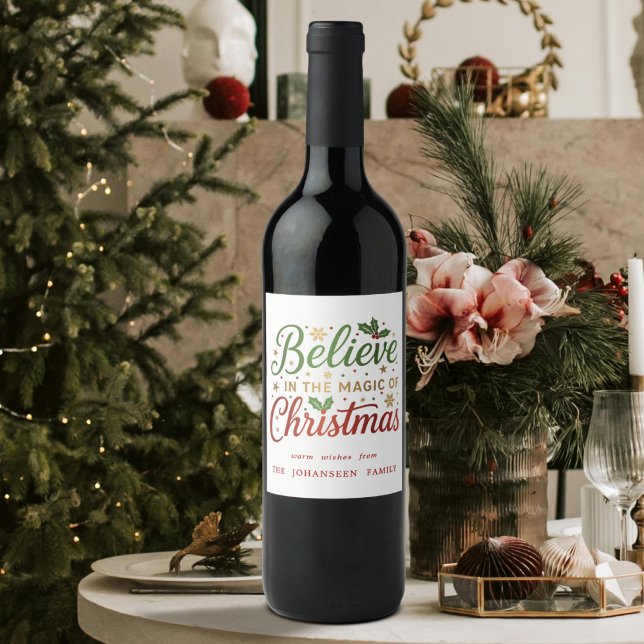 Believe in the Magic of Christmas Modern Festive Wine Label (Creator Uploaded)