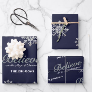 Believe in the Magic Of Christmas   Navy Blue Wrapping Paper Sheet