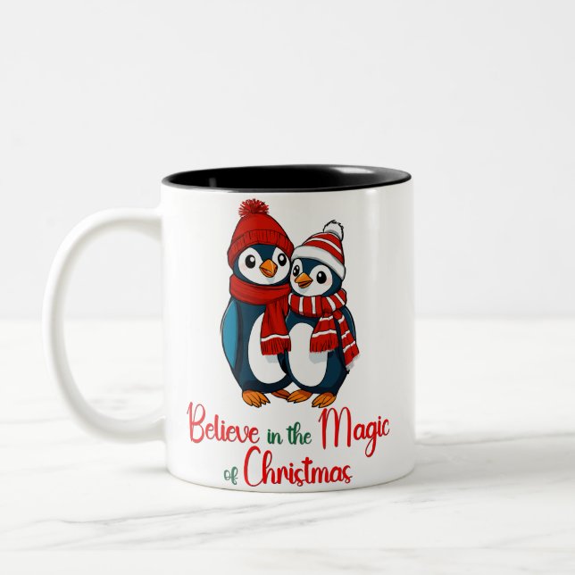 Believe in the magic of Christmas Penguin Two-Tone Coffee Mug (Left)