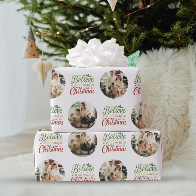 Believe in the Magic of Christmas Photo Collage  Wrapping Paper (Creator Uploaded)