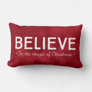 Believe in the magic of Christmas • red bokeh Lumbar Cushion