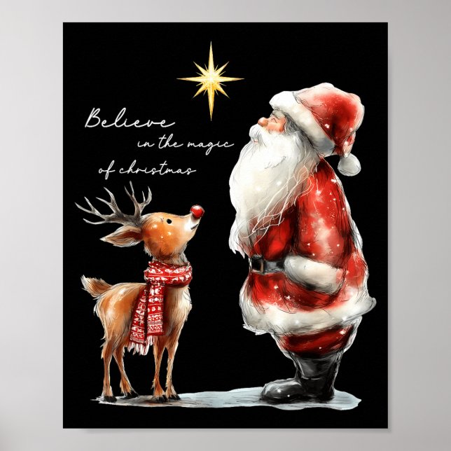 Believe In The Magic Of Christmas Reindeer Holiday Poster (Front)