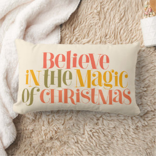 Believe in the Magic of Christmas - Retro Style Lumbar Cushion