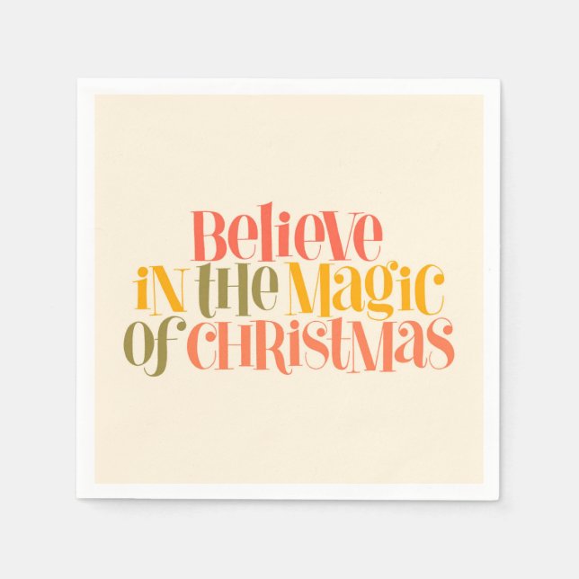Believe in the Magic of Christmas - Retro Style Napkin (Front)