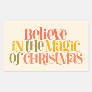 Believe in the Magic of Christmas - Retro Style Rectangular Sticker