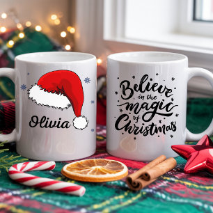 Believe in the Magic of Christmas   Santa Hat  Two-Tone Coffee Mug