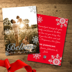 Believe in the Magic of Christmas Snowflakes Photo Holiday Card