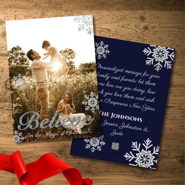 Believe in the Magic of Christmas Snowflakes Photo Holiday Card (Creator Uploaded)