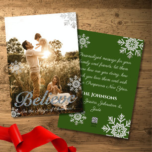 Believe in the Magic of Christmas Snowflakes Photo Holiday Card