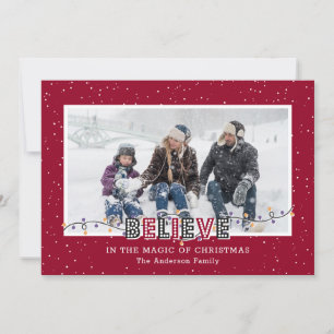 Believe In the Magic Red Photo Christmas Cards