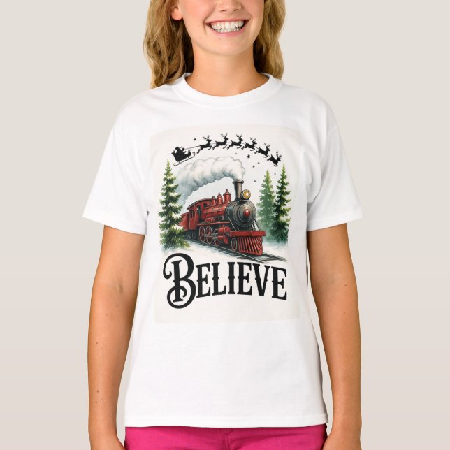 Believe in the Magic Train Holiday T-Shirt (Front)