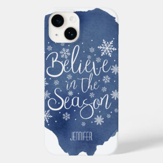 Believe in the Season Blue Snowflake Christmas Case-Mate iPhone 14 Case