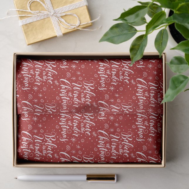 Believe in the Wonder of Christmas Lettering Red   Tissue Paper (Gift)