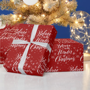 Believe in the Wonder of Christmas Lettering Red   Wrapping Paper