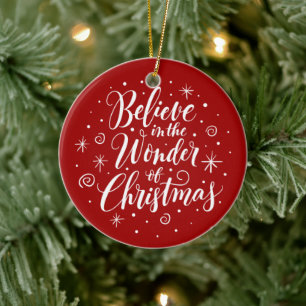 Believe in the Wonder of Christmas Lettering Round Ceramic Ornament