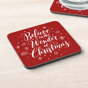 Believe in the Wonder of Christmas Lettering Round Coaster
