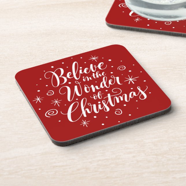 Believe in the Wonder of Christmas Lettering Round Coaster (Left Side)