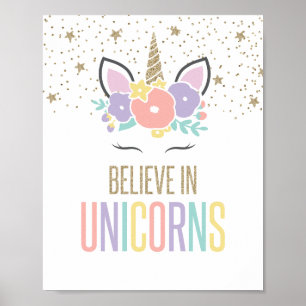 Believe in Unicorns Rainbow Unicorn Poster