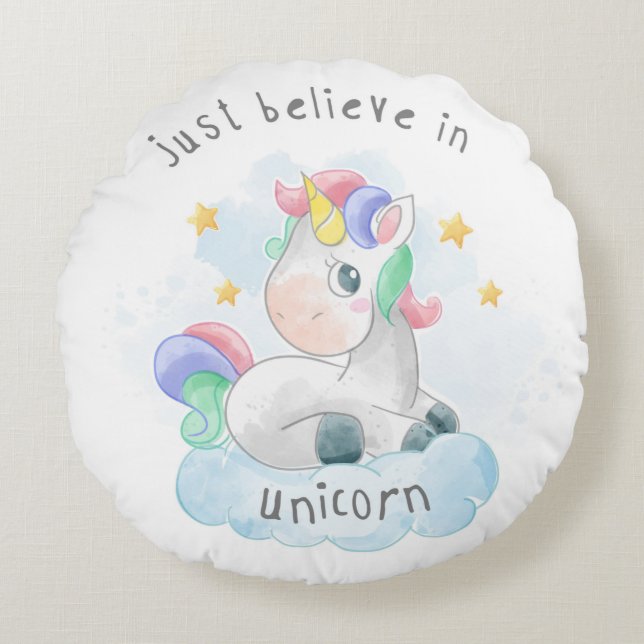 Believe in Unicorns Round Cushion (Front)