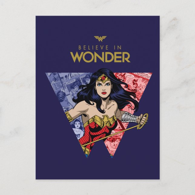 "Believe In Wonder" Wonder Woman Lasso Comic Logo Invitation Postcard (Front)